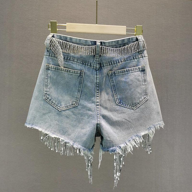 Rhinestone Fringe Denim Shorts main image 1