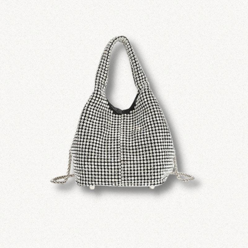 a shiny disco cowgirl silver rhinestone handbag