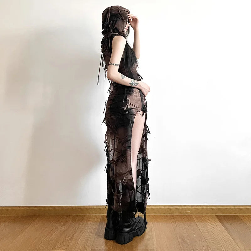 distressed maxi dress Distressed Corset Self-Portrait Denim Maxi Dress - One Size | Miro Misljen