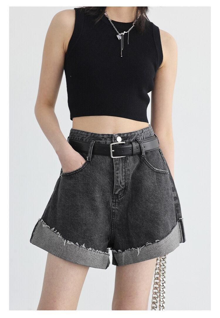 Distressed and Slit Jean Shorts
