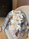 Dog Embroidered Double Zip-Up Knitted Cardigan