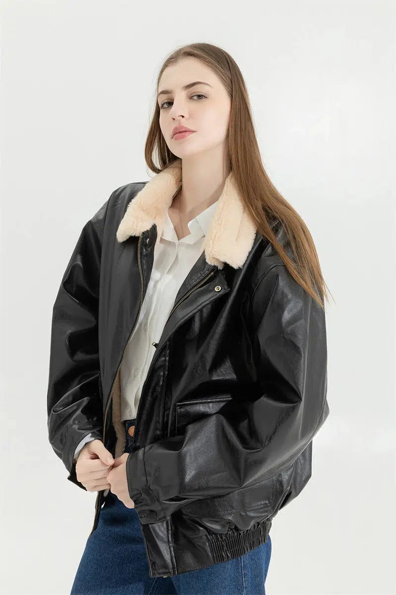 Double-Faced Faux Leather & Fur Jacket