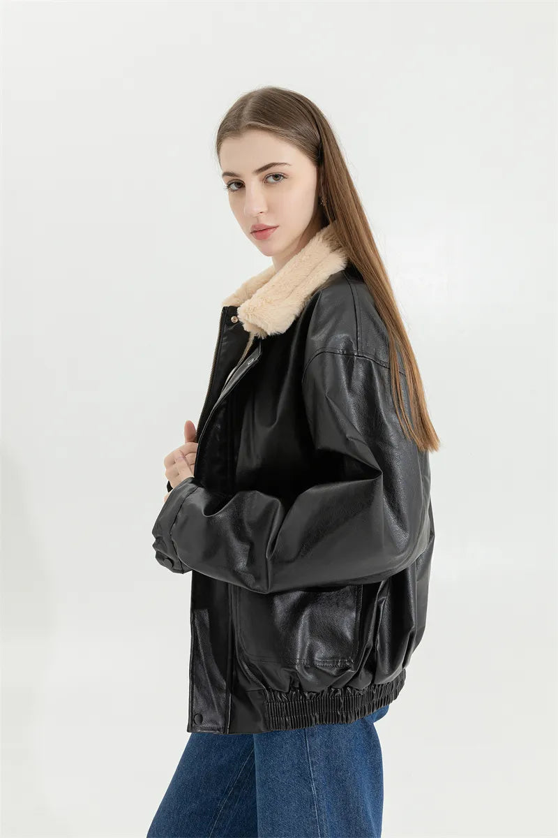 Double-Faced Faux Leather & Fur Jacket