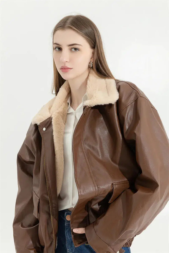 格安 Double-Faced Faux Leather & Fur Jacket - Litlookz Studio ジャケット・アウター