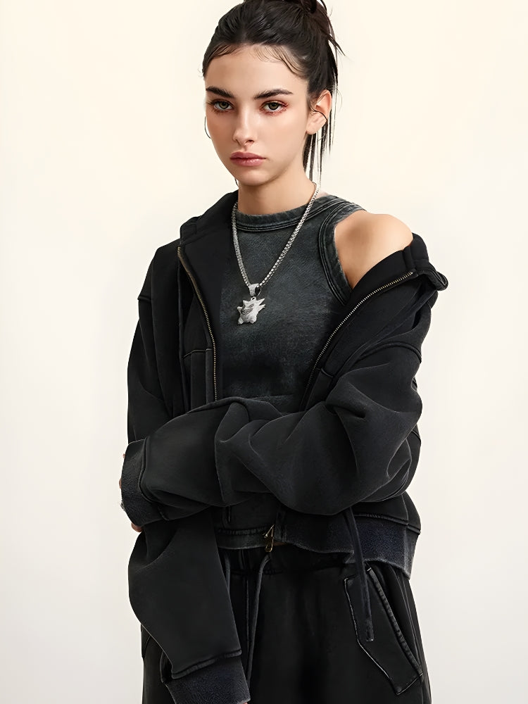 Double Zip-Up Cropped Hoodie