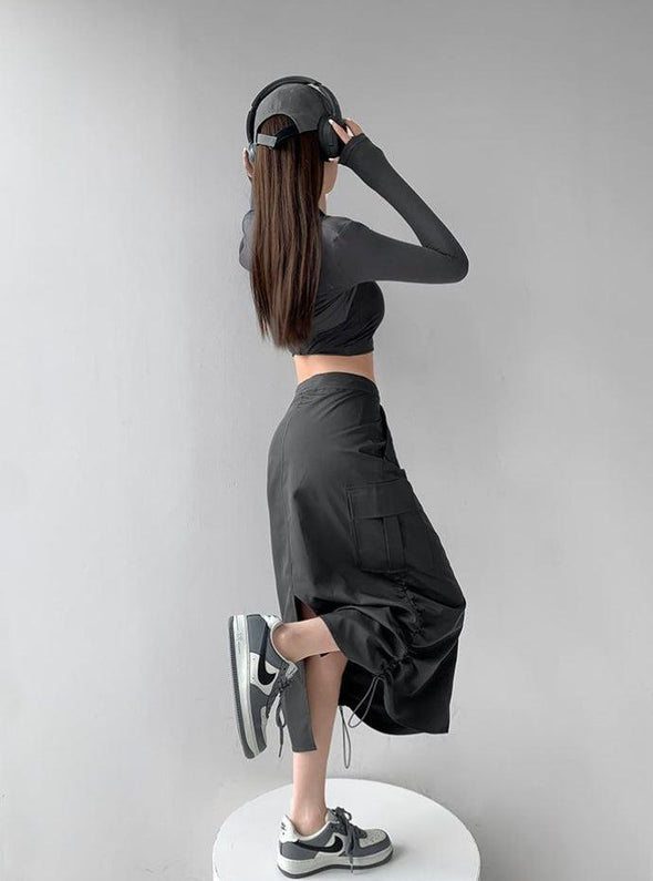 Brown Parachute Midi Skirt (M)