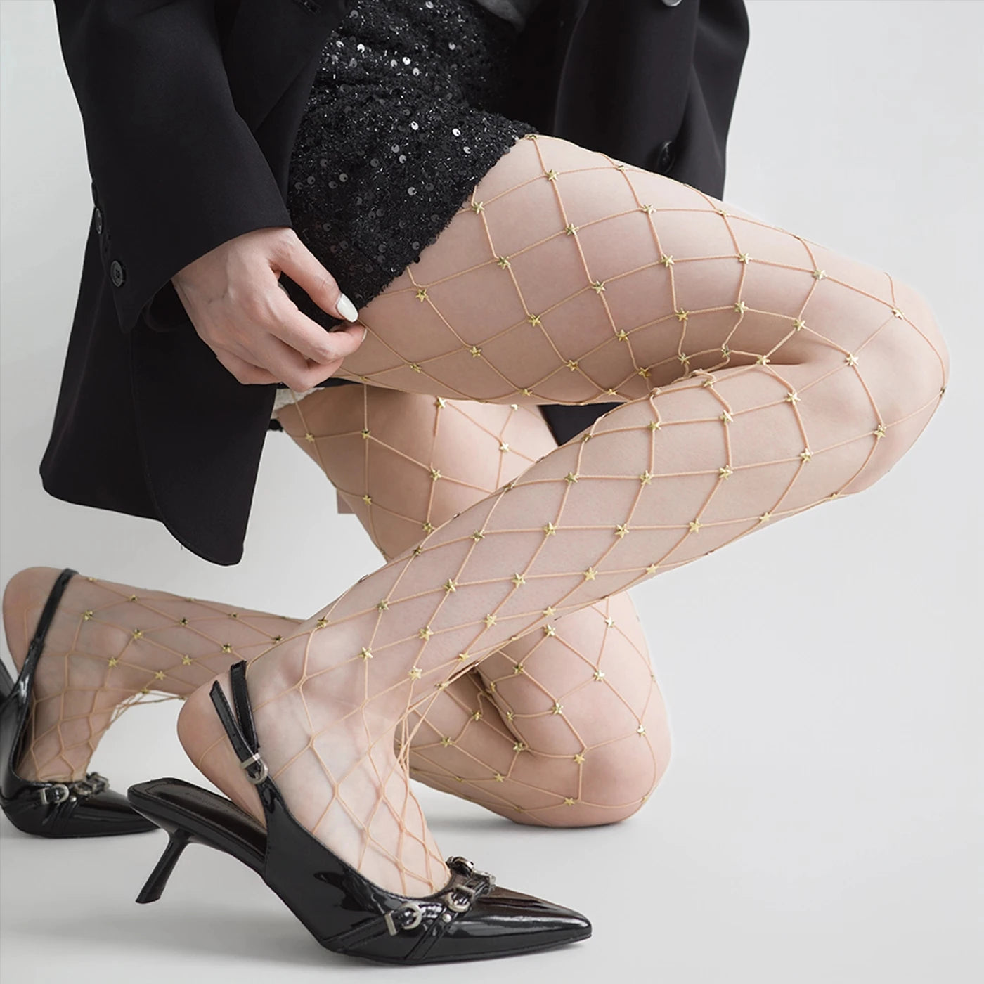 Embellished Stars Fishnet Tights