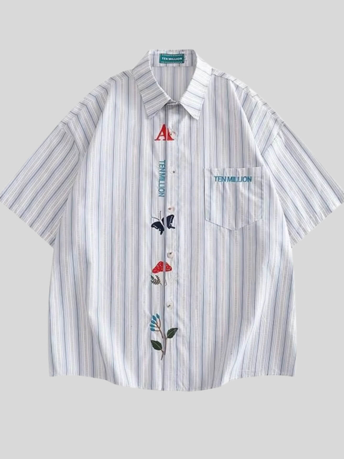 Embroidered Stripe Button-Up Shirt
