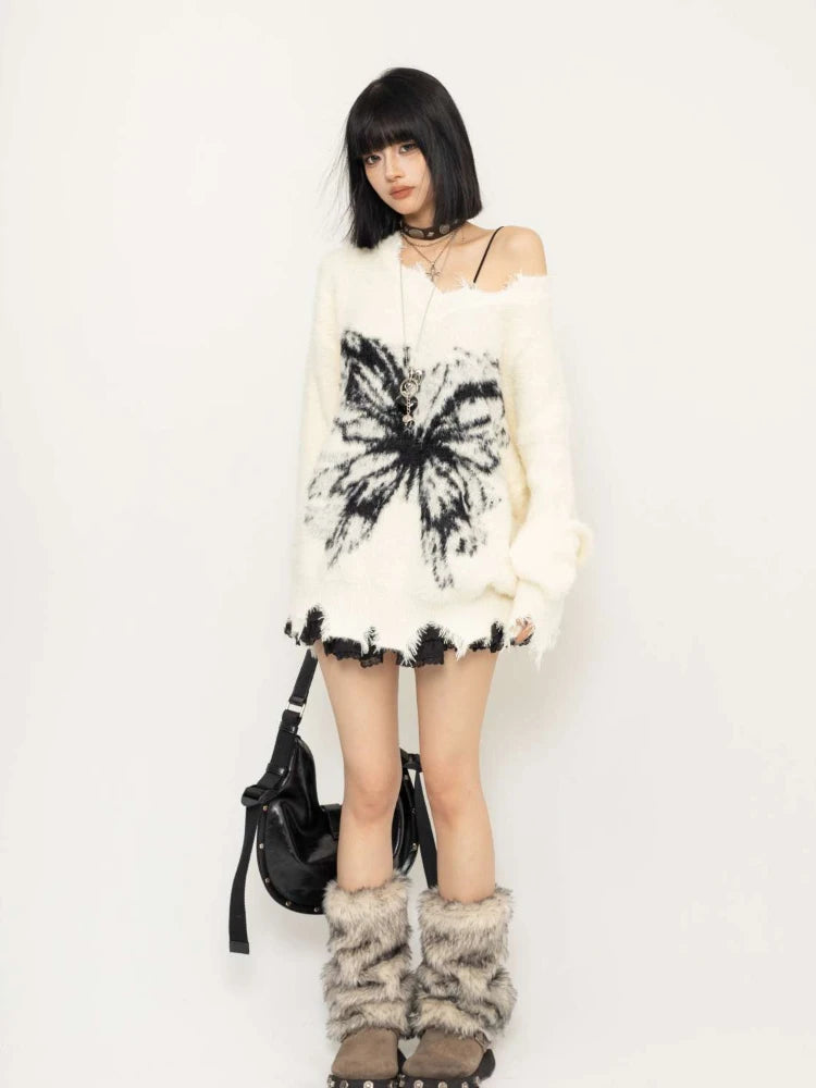 sachin and babi light blue dress Fairy Grunge Butterfly Fluffy Sweater