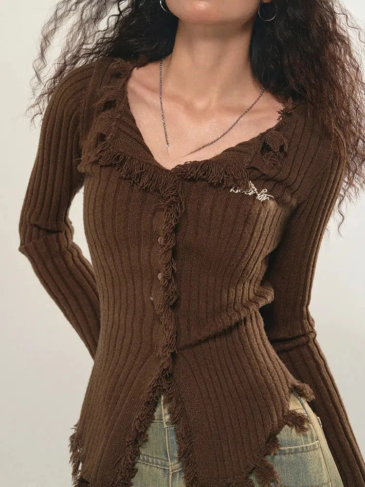 Fairy Grunge Corduroy Distressed Cardigan