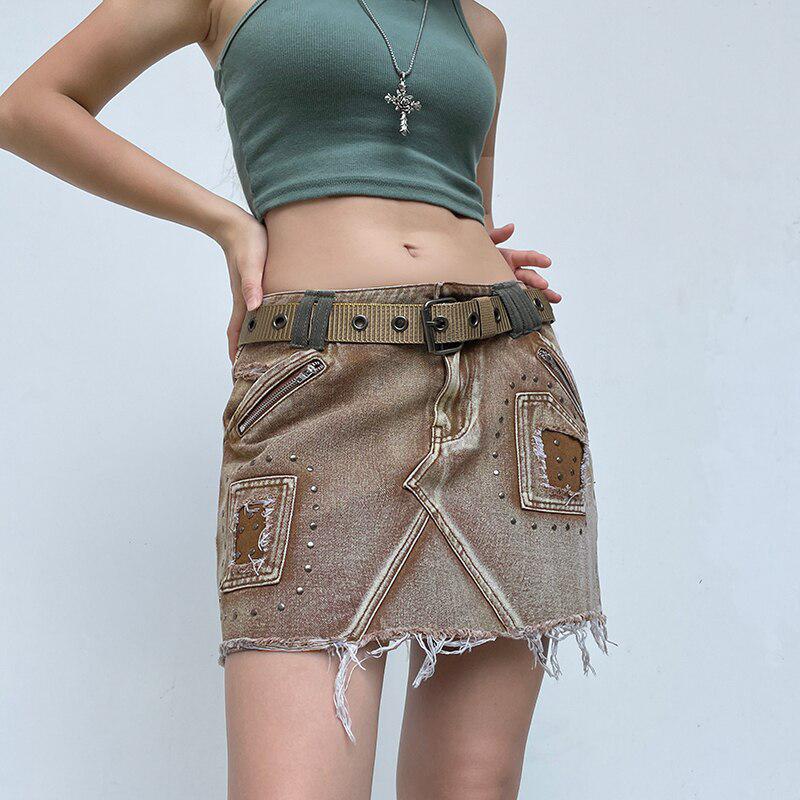 Fairy Grunge Distressed Patchwork Mini Skirt