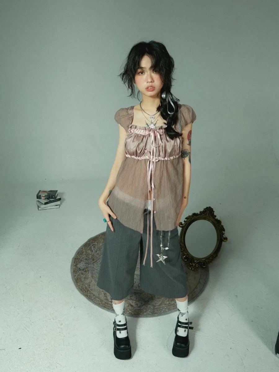 Fairy Grunge Sheer Ruched Top - Litlookz Studio