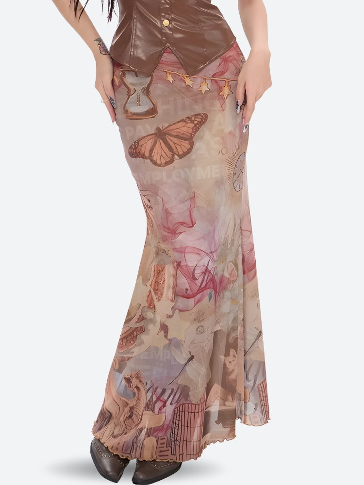 fairycore maxi dress Fairycore Butterfly Mesh Maxi Skirt