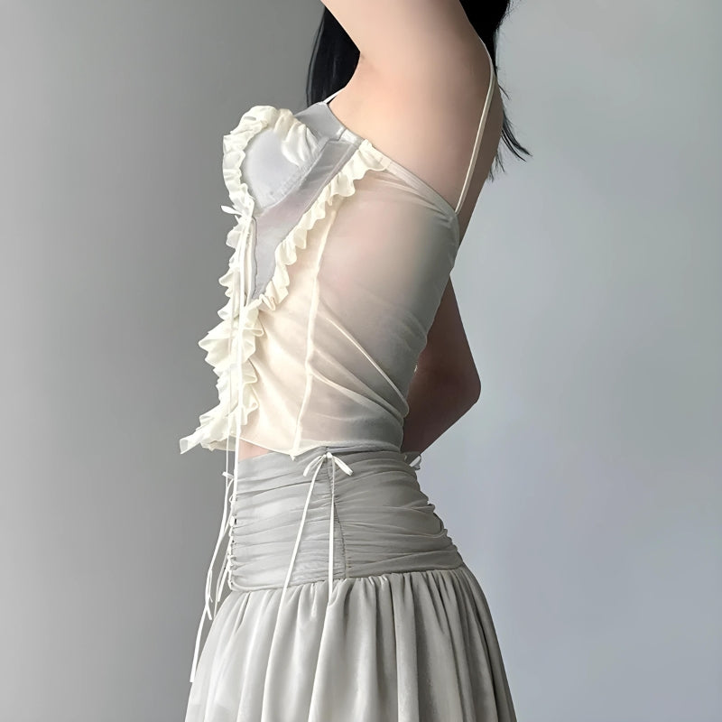 Fairycore Ruffled Mesh Corset Top