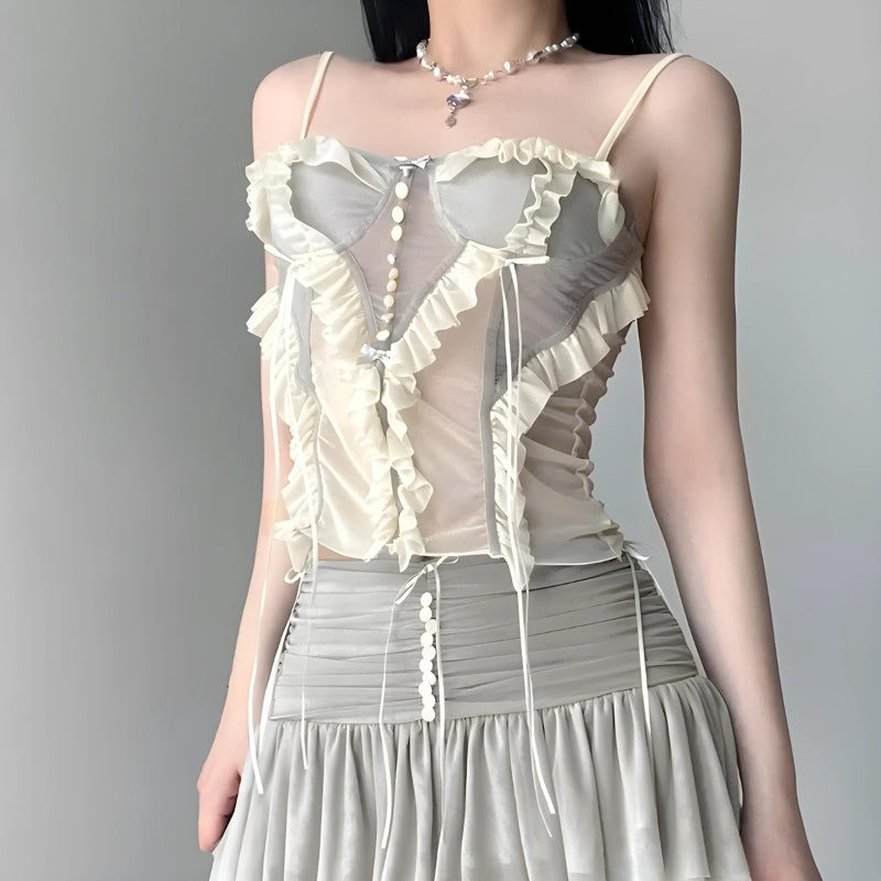 Fairycore Ruffled Mesh Corset Top