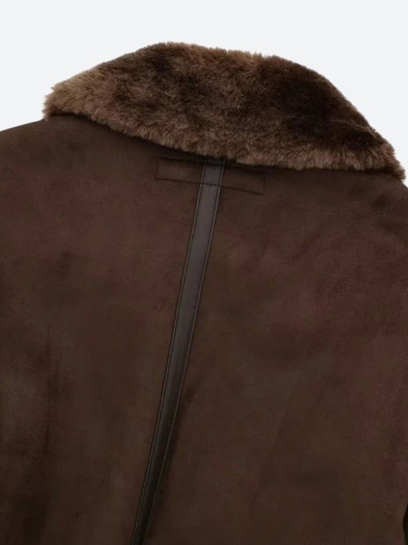 Coffee Faux Fur Collared Zip Up Jacket with Pockets