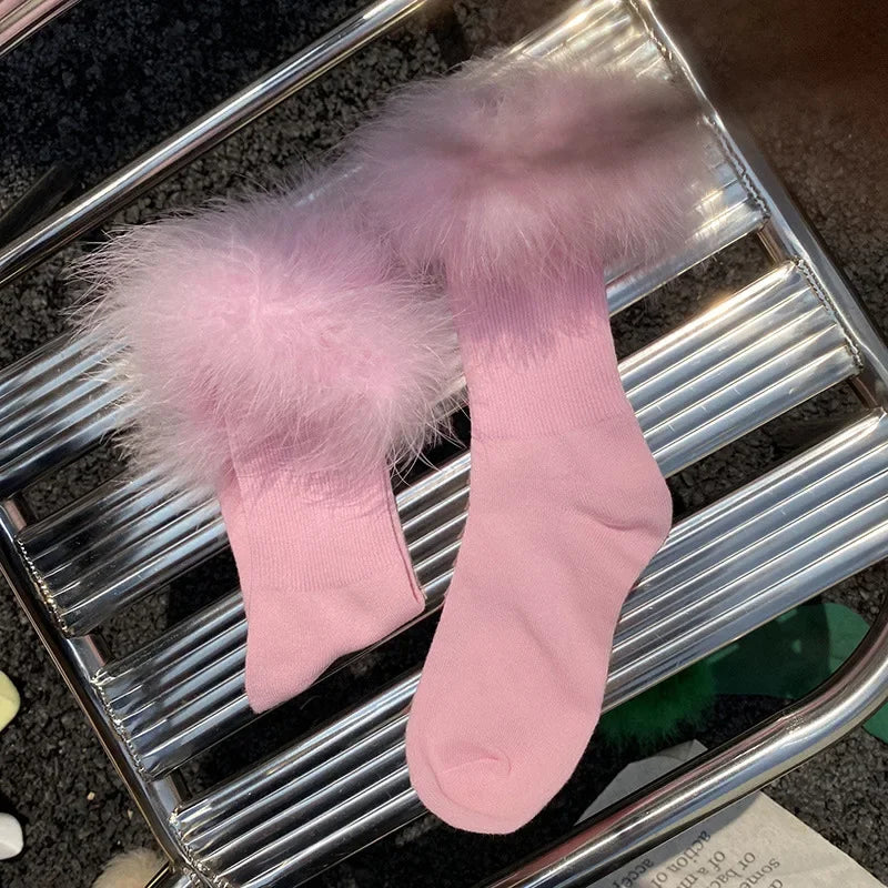 Faux Fur Cuff Knee Socks