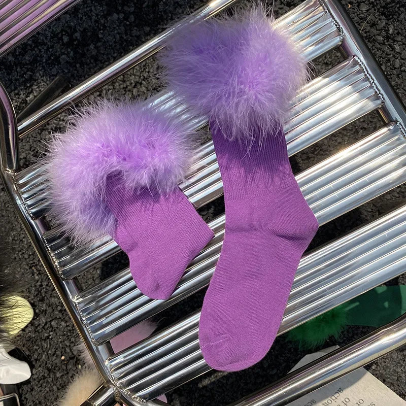 Faux Fur Cuff Knee Socks