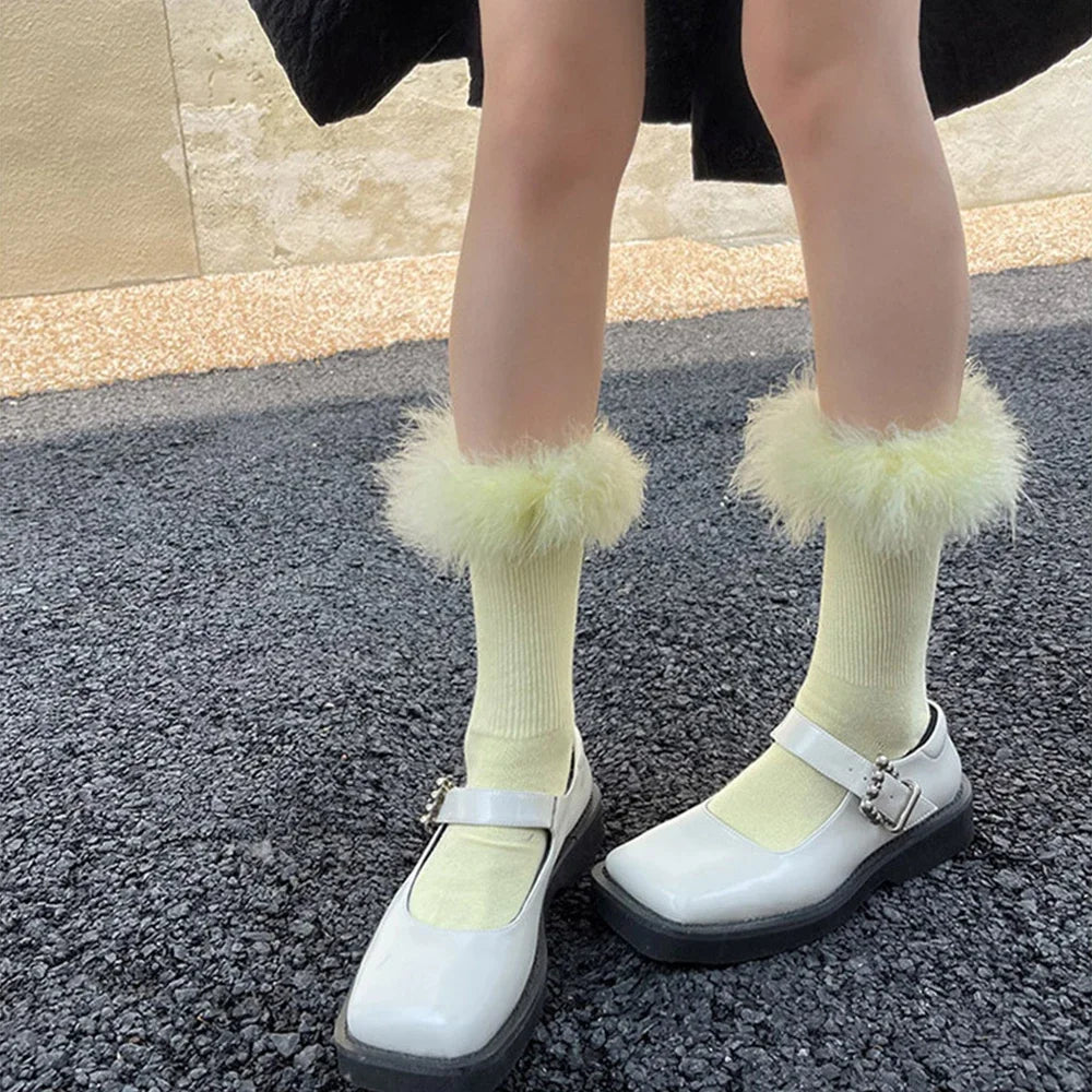 Faux Fur Cuff Knee Socks