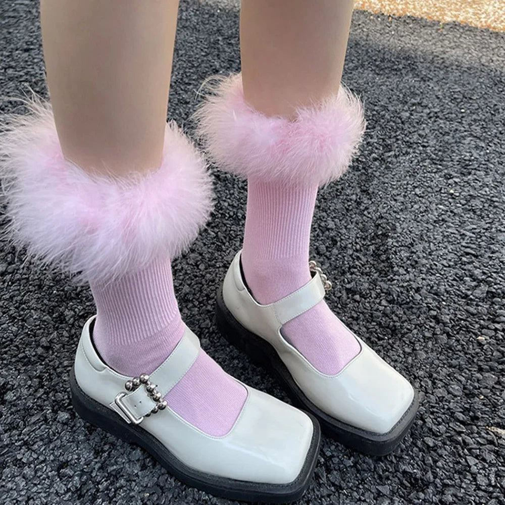 Faux Fur Cuff Knee Socks