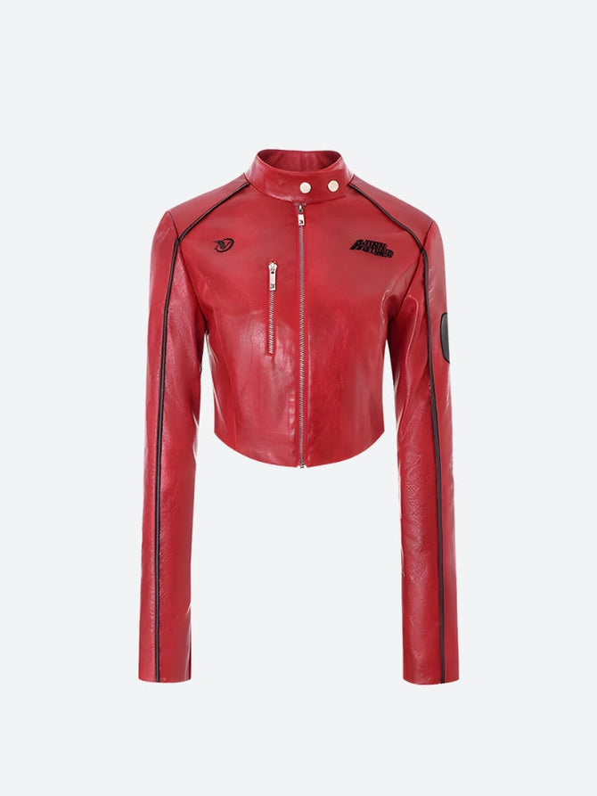 Faux Leather Collared Neck Biker Jacket main image 0