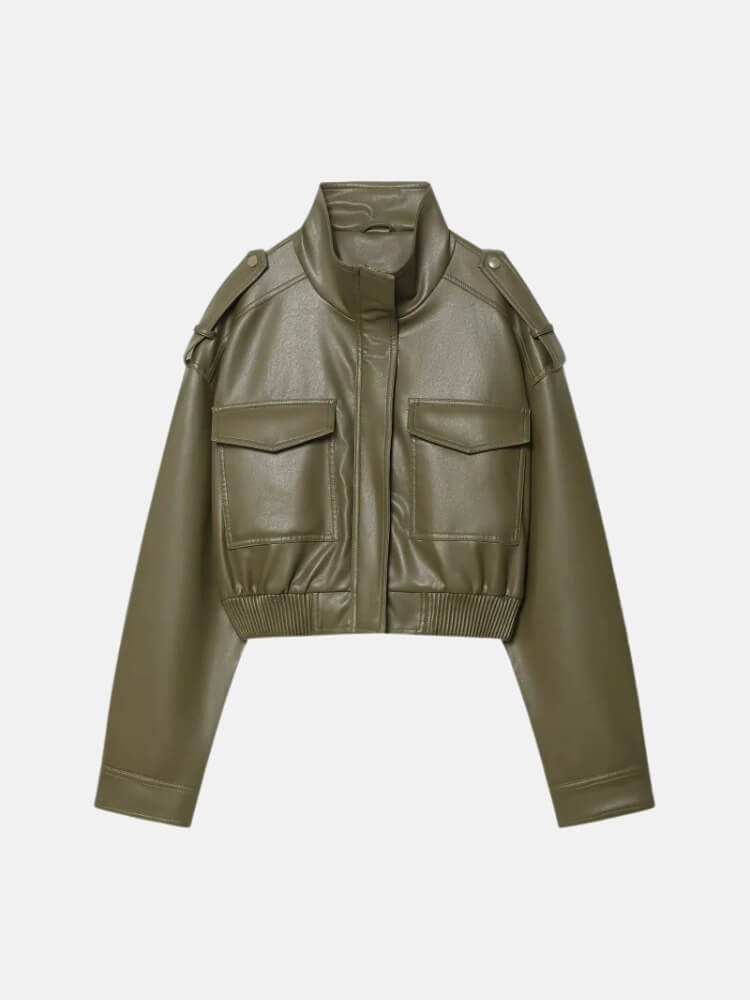 Faux Leather Bomber Jacket