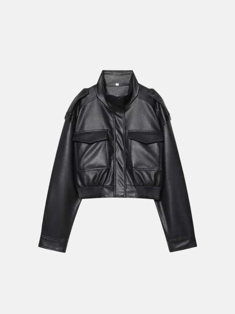 Faux Leather Bomber Jacket
