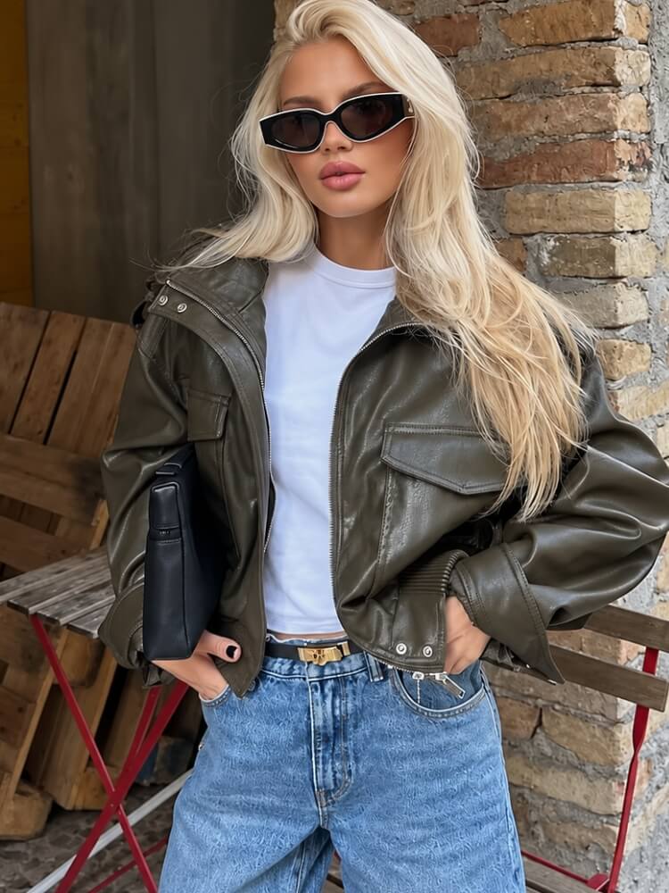 Faux Leather Bomber Jacket