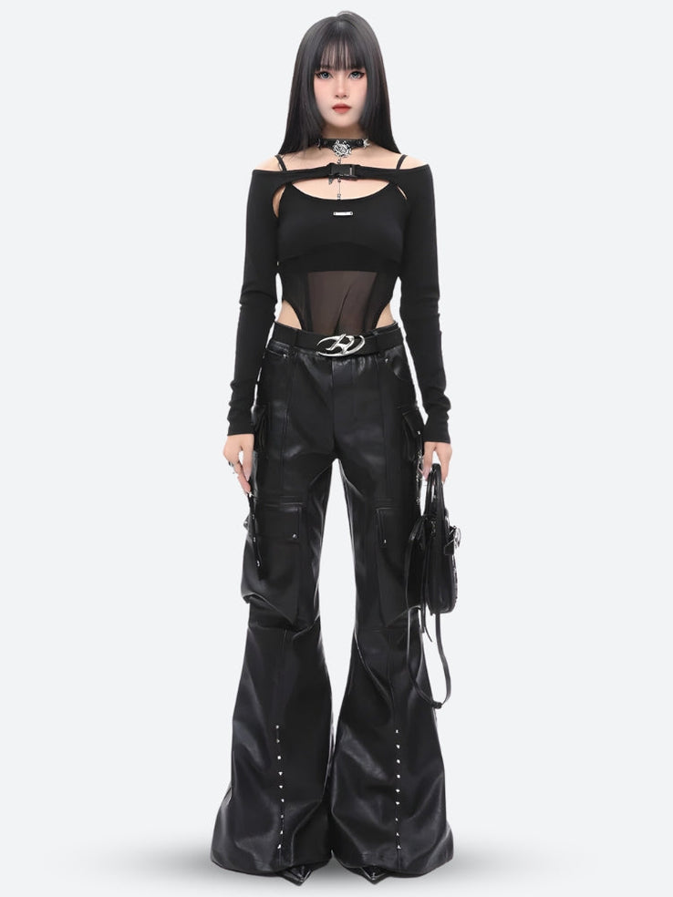 Don’t Be Shy Faux Leather Cargo Pants (Grey)