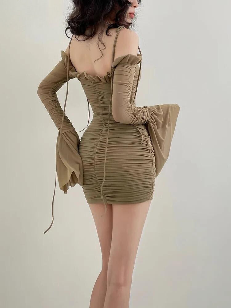 flounce sleeve mesh yoke flare dress flounce sleeve mesh yoke flare dress