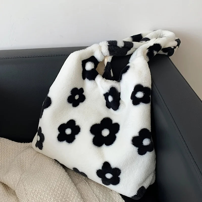 Floral Faux Fur Hobo Bag