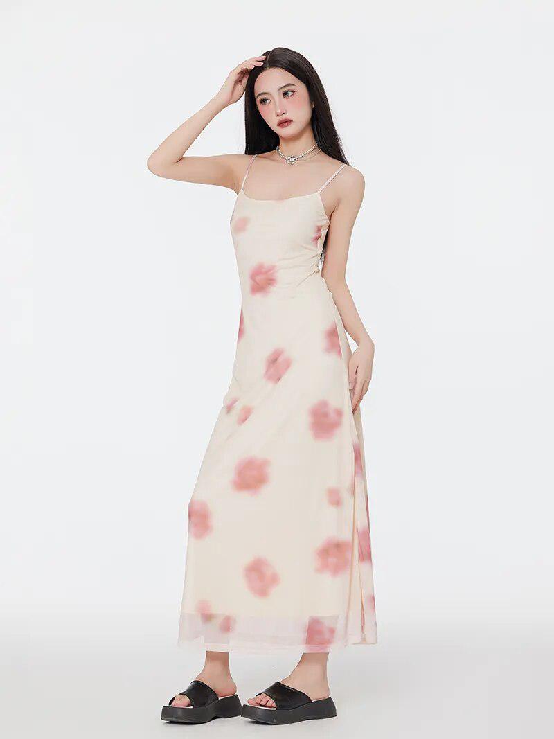 Floral Mesh Spaghetti Strap Maxi Dress Litlookz Studio