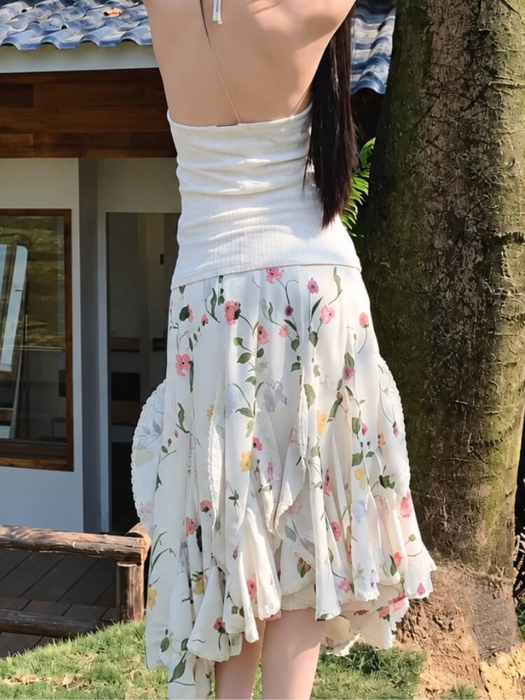 Floral Ruffle Midi Skirt
