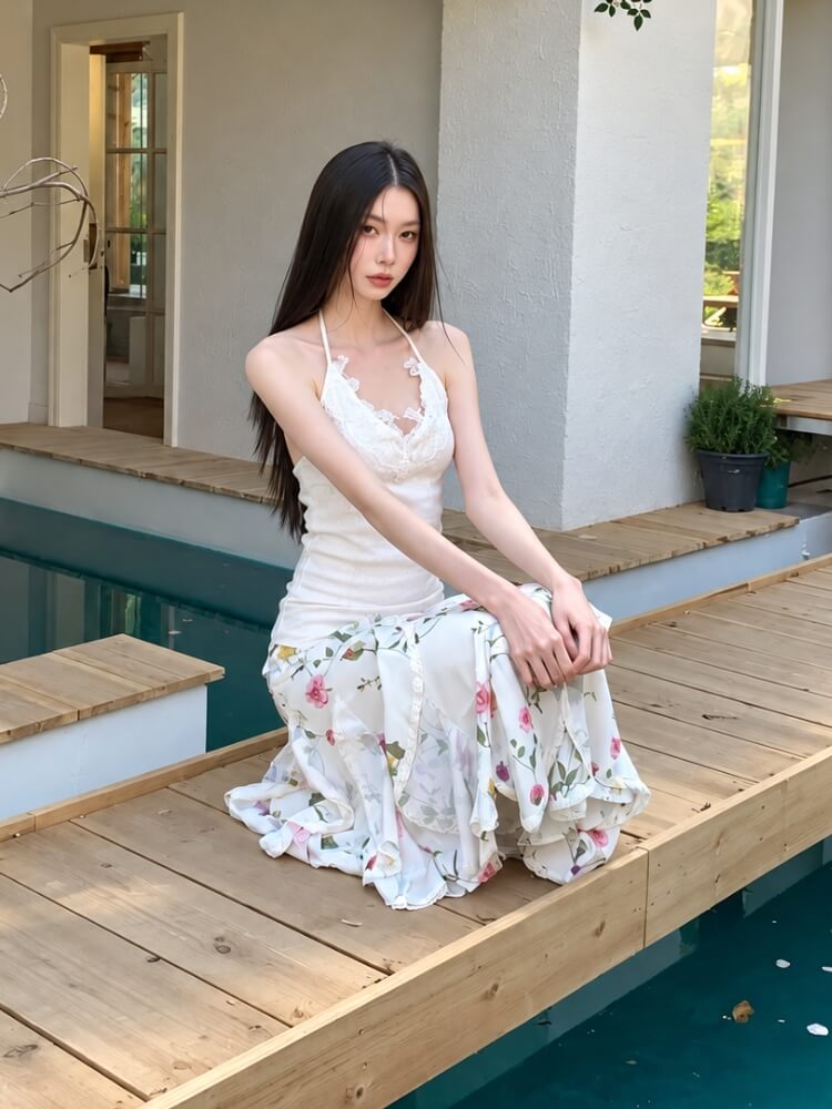 Floral Ruffle Midi Skirt