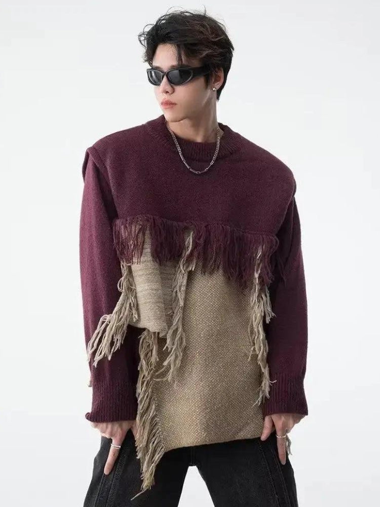 Fringe Patchwork Knitted Sweater