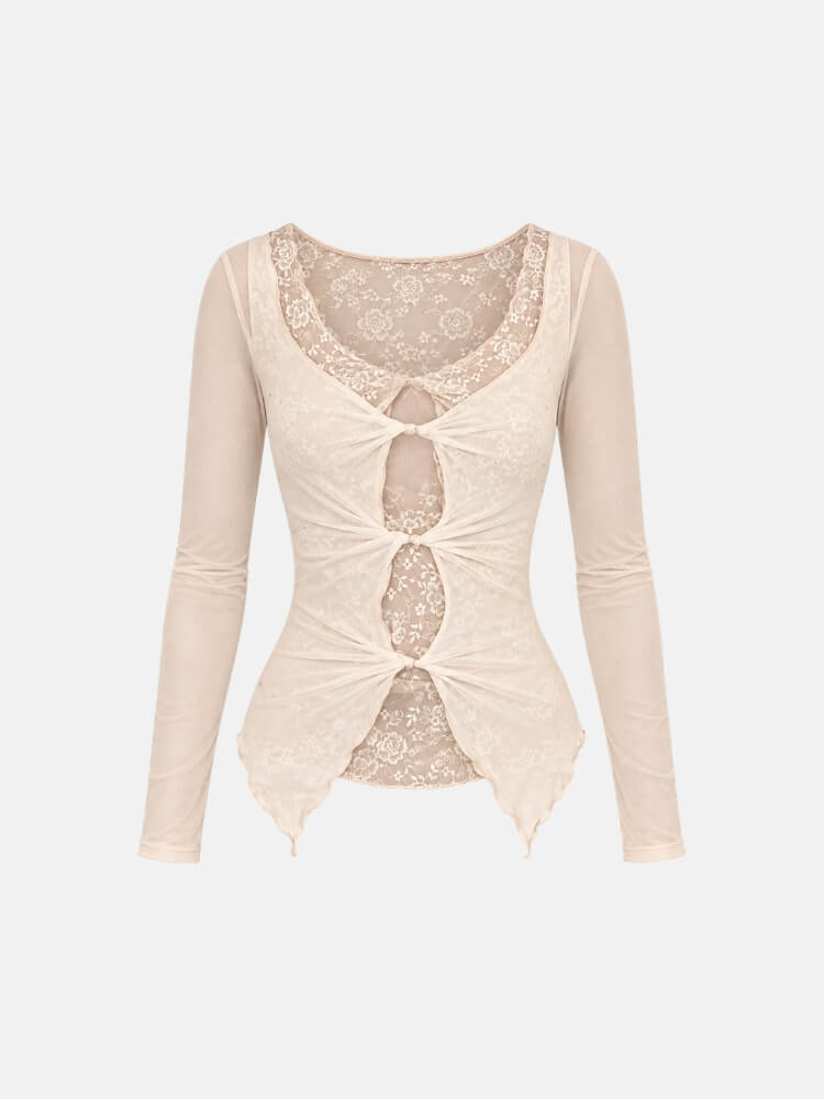 Front Tie Mesh Blouse