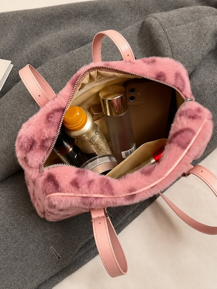 Fuzzy Pink Leopard Bag