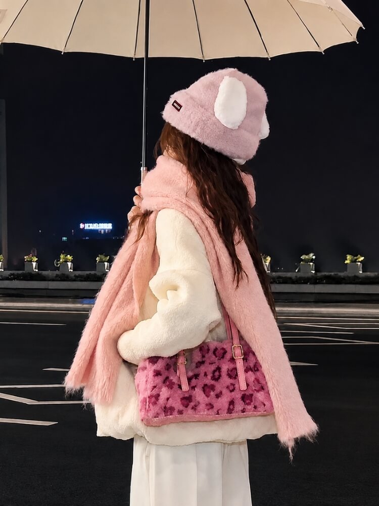 Fuzzy Pink Leopard Bag