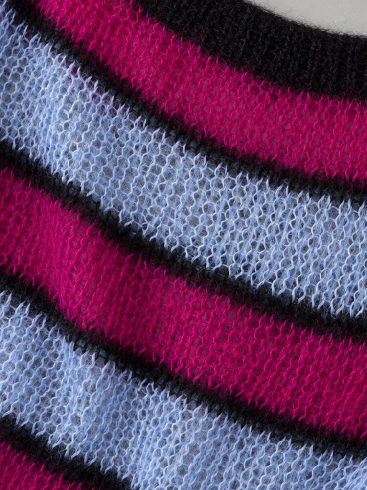 Fuzzy Stripe Off Shoulder Sweater
