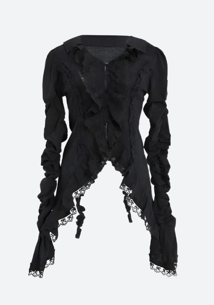 Goth Asymmetric Ruched Sleeve Shirt