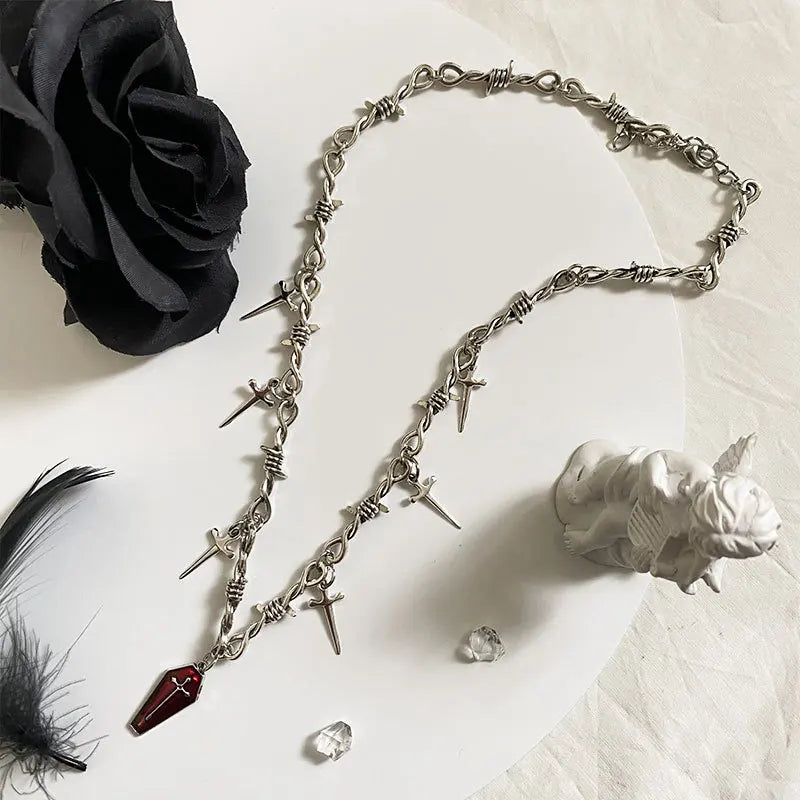 Goth Coffin & Swords Necklace