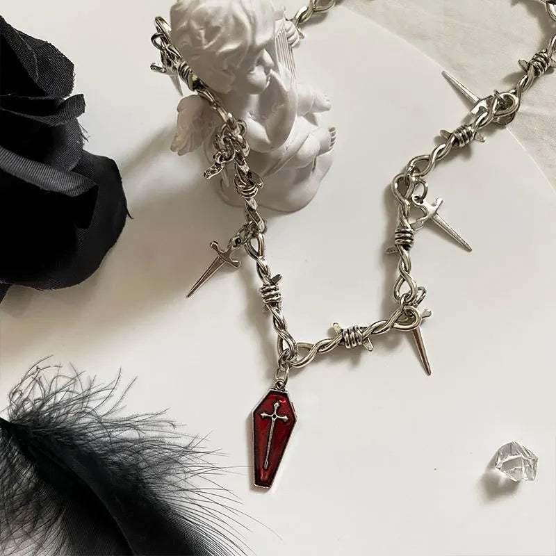 Goth Coffin & Swords Necklace