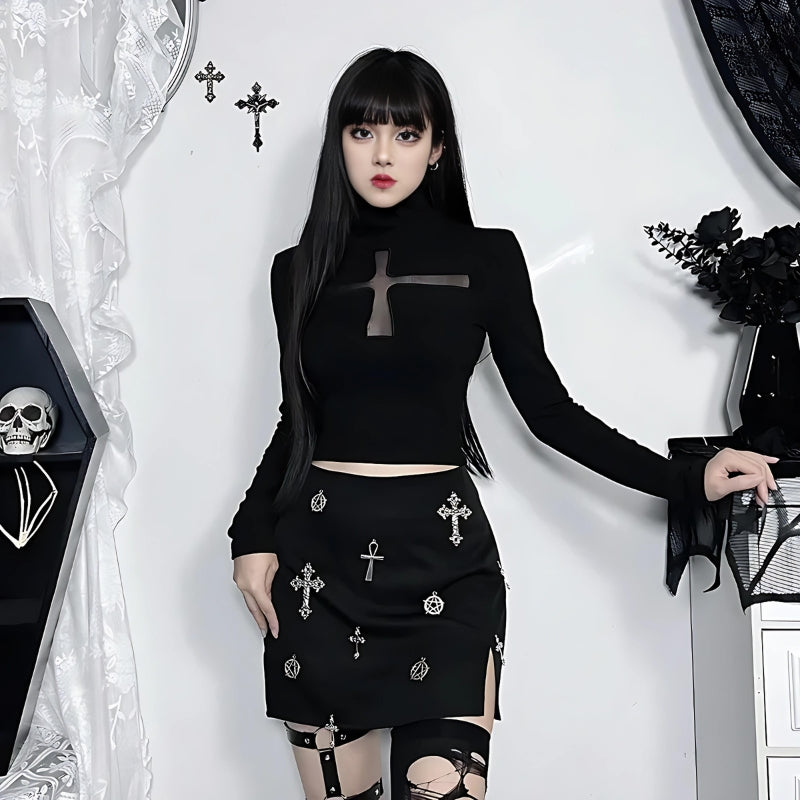 Goth Cross Cut Out Top