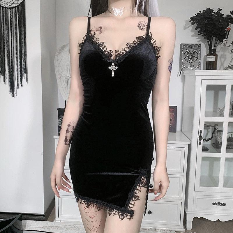 Goth Cross Detail Mini Dress
