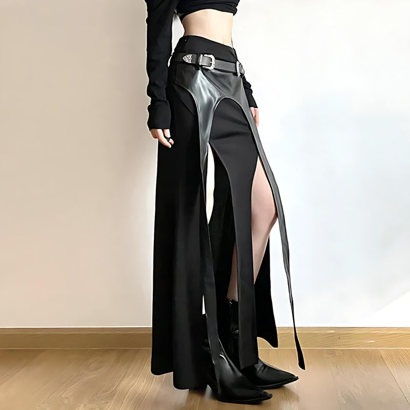 Goth Double Slit Maxi Skirt