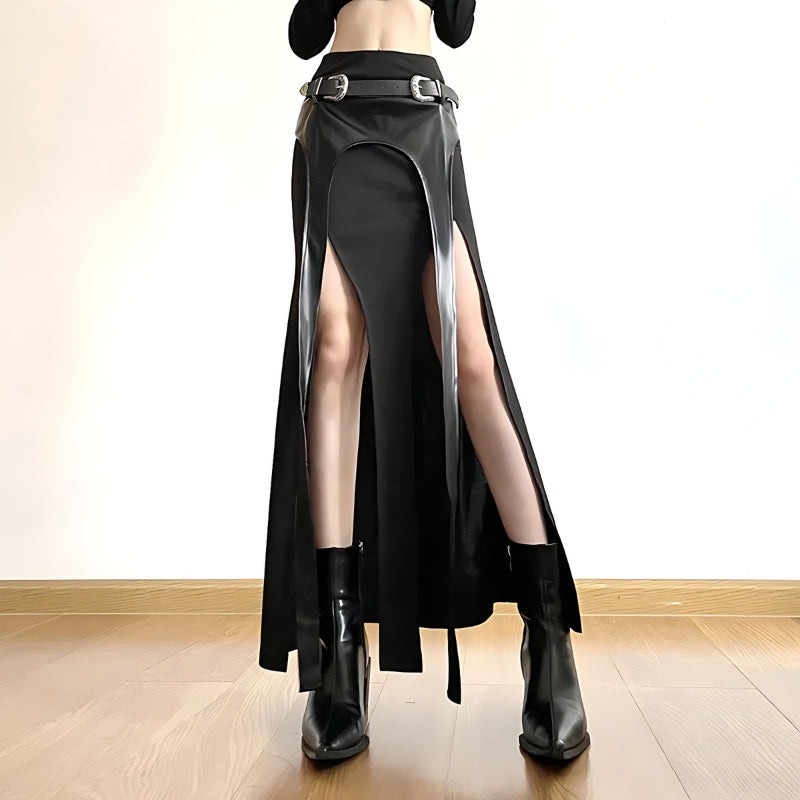 Goth Double Slit Maxi Skirt