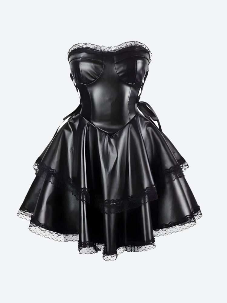 Goth Faux Leather Mini Dress - Litlookz Studio Goth Faux Leather Mini Dress - Litlookz Studio