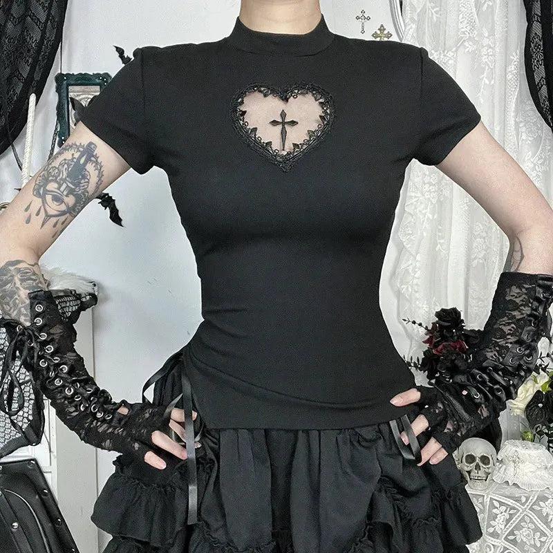 Goth Heart & Cross Top - Litlookz Studio