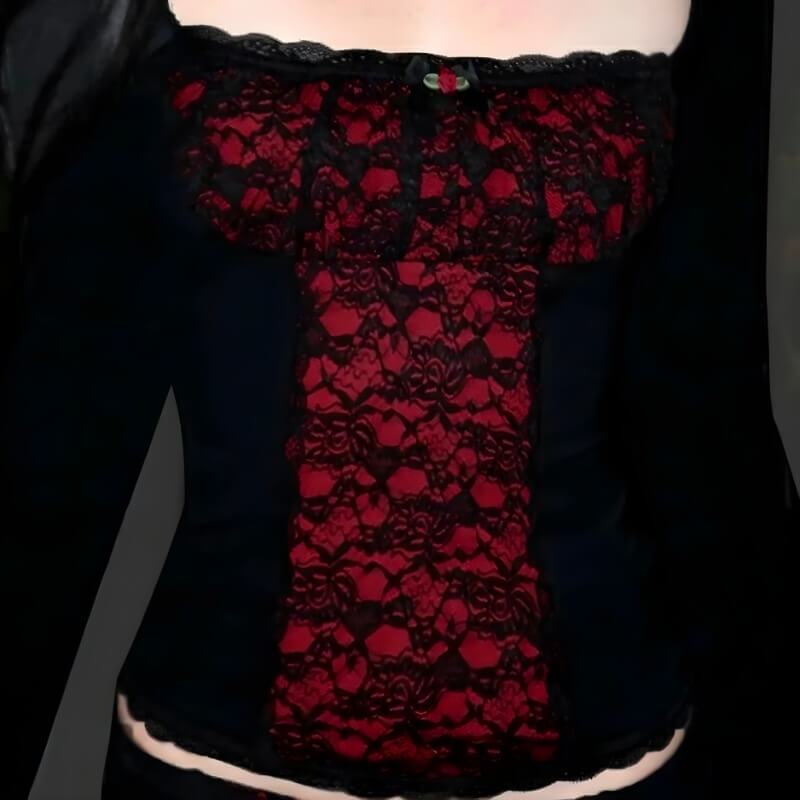 Goth Red Lace Panel Top