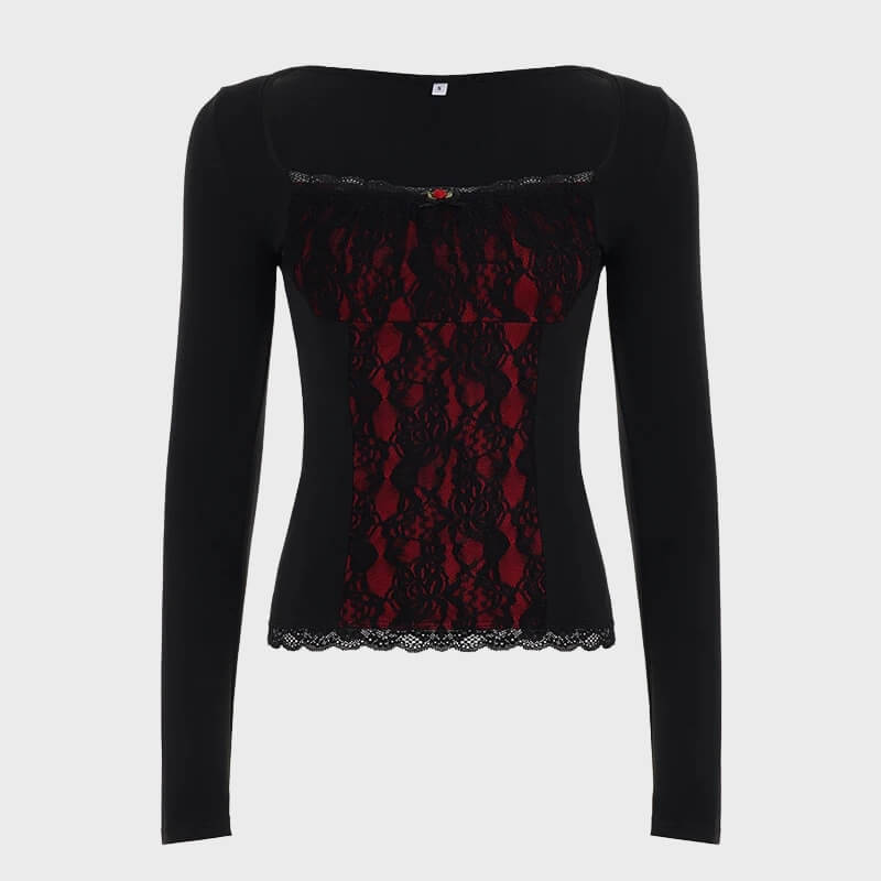 Goth Red Lace Panel Top